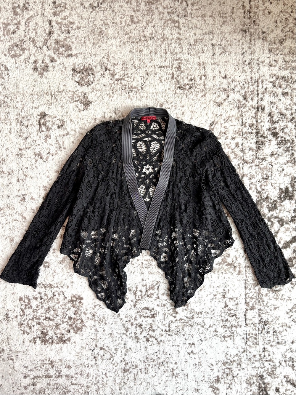 Black Lace Open-Front Women's Sweater Cardigan